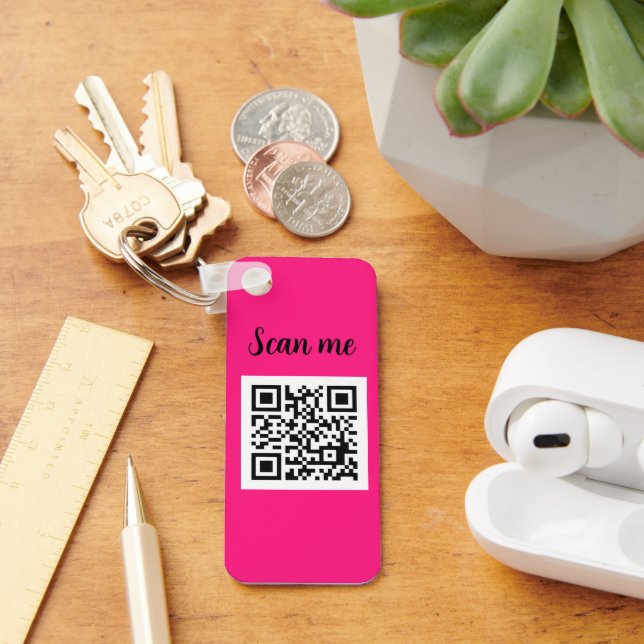 QR Code Hot Pink Elegant Business Company Keychain (Desk)