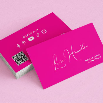 Qr Code Hot Pink Modern Beauty Influencer  Business Card by uniqueoffice at Zazzle