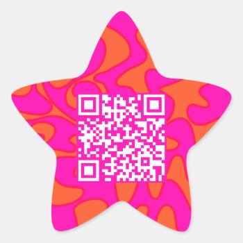 Qr Code Hot Pink Orange Bright Modern Cool Star Sticker by TabbyGun at Zazzle
