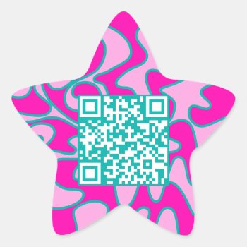 Qr Code Hot Pink Teal Bright Modern Cool Star Sticker by TabbyGun at Zazzle