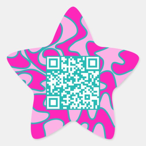 QR Code Hot Pink Teal Bright Modern Cool Star Sticker