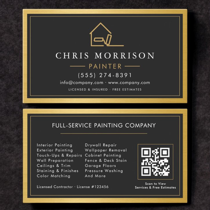 QR Code House Painter Gold Metal Painting Business Card