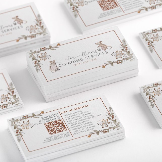 QR Code Housekeeping Professional Maid Floral Cute Business Card (Creator Uploaded)