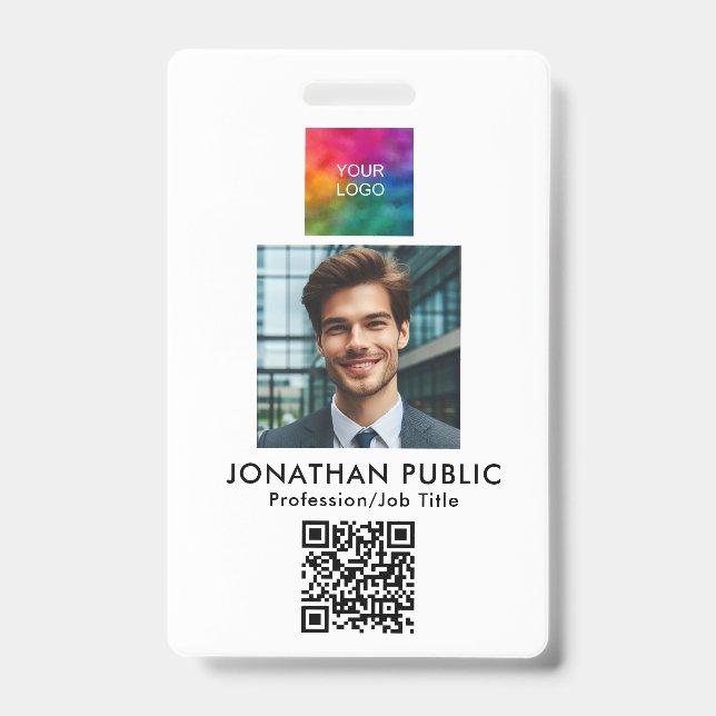 QR Code ID Card Employee Photo Company Logo Badge (Front)
