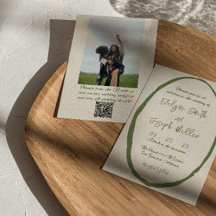 QR Code Illustrated Hand Drawn Photo Wedding Invitation