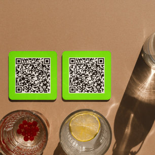 QR code in fluorescent green Square Paper Coaster