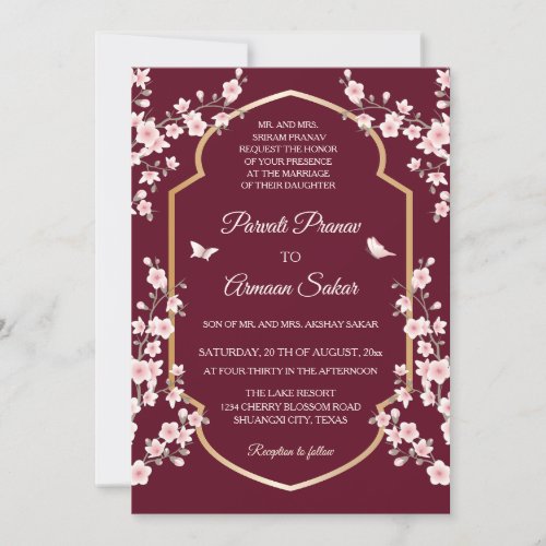 Qr Code  Indian Floral Wedding Pink Maroon   Invitation