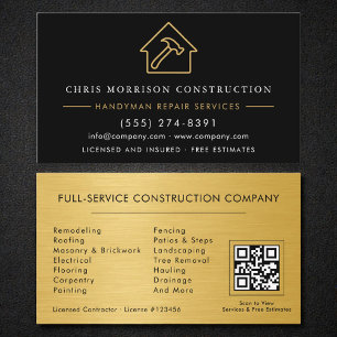 QR Code Industrial Black Gold Handyman Business Card