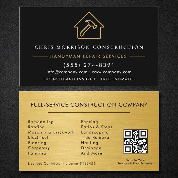 QR Code Industrial Black Gold Handyman Business Card