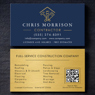 QR Code Industrial Home Improvement Navy Blue Business Card