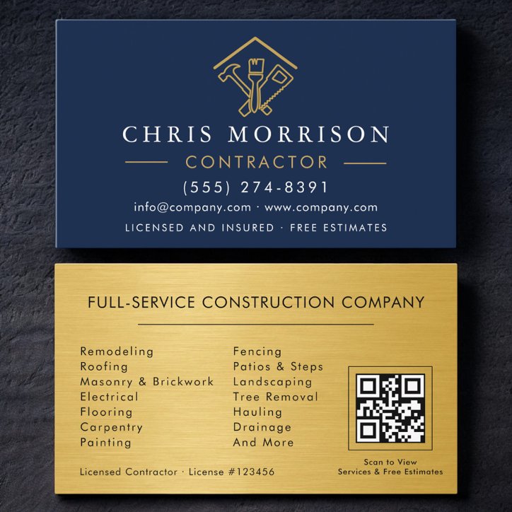 QR Code Industrial Home Improvement Navy Blue Business Card