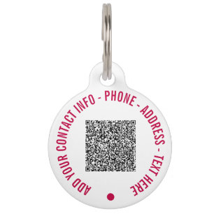 QR Code Info and Text Name Pet ID Tag Choose Color
