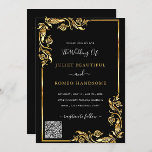 QR Code Info Black Gold Modern Wedding Invitation