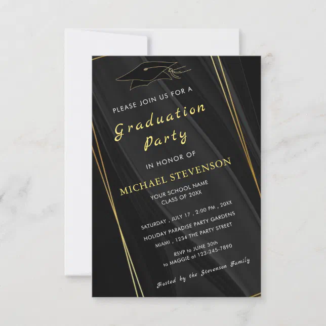 QR Code Info Gold Black Graduation Invitation Card | Zazzle