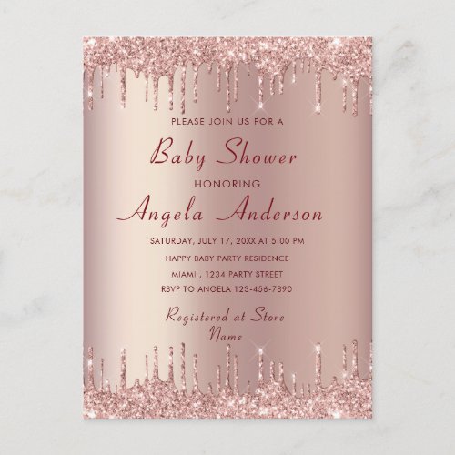 QR Code Info Rose Gold Baby Shower Invitation Card