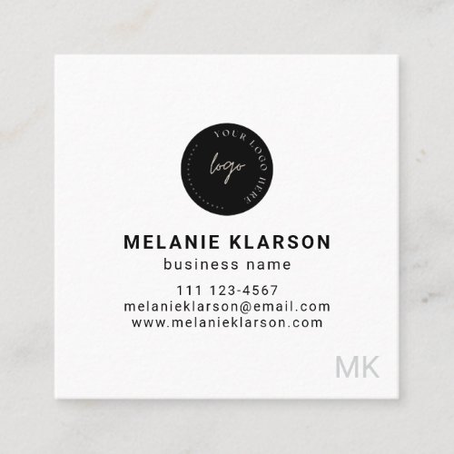 QR Code Initial Minimal Monogram Black and White Square Business Card