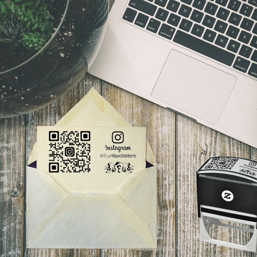 QR Code InstagramMushroom Themed Rubber Stamp