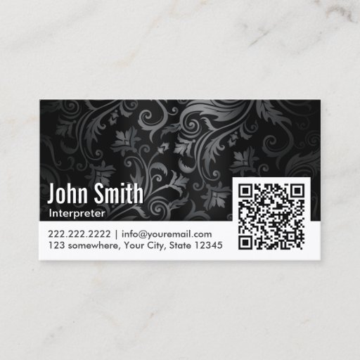Customizable Floral Ornament QR Code Interpreter Business Card