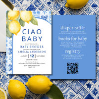 QR Code Italian Blue Tiles Lemon Baby Shower