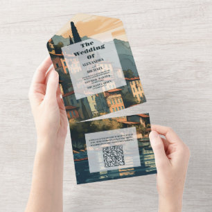 QR Code Italy Lake Como Destination Wedding All In One Invitation