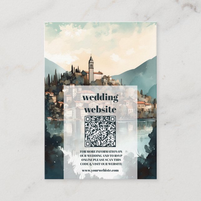 qr code Italy Lake Como Destination Wedding Enclosure Card (Front)