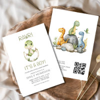 QR Code It's a Boy Cute Dinosaur Baby Boy Shower