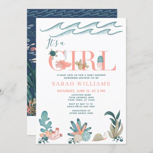 QR Code Its a Girl Under the Sea Baby Shower Invitation