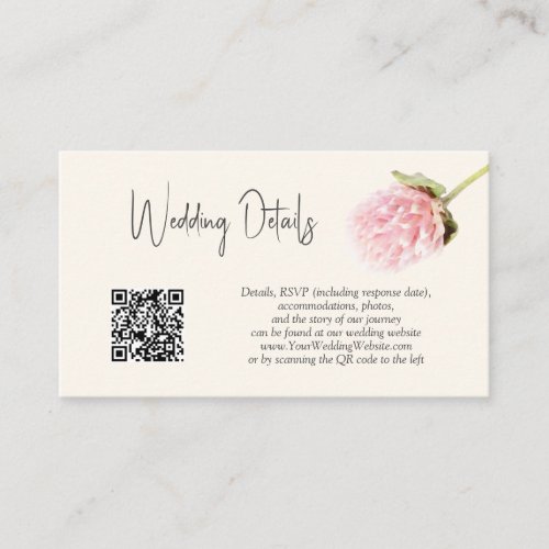 QR Code Ivory Blush Pink Floral Wedding Detail Enclosure Card