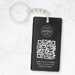 QR Code Keychain | Business Logo Modern Black<br><div class="desc">A simple custom black business QR code keychain template in a modern minimalist style which can be easily updated with your company logo,  QR code and custom text,  eg. scan me to...  #QRcode #logo #keychain #business</div>