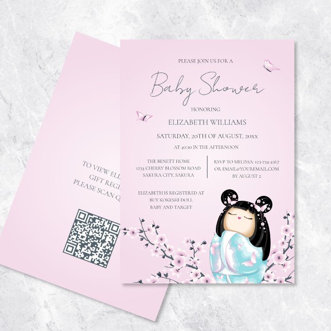 Qr Code | Kokeshi Doll Baby Shower Invitation (Creator Uploaded)