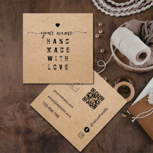 Qr Code Kraft Handmade with love Square Business Card