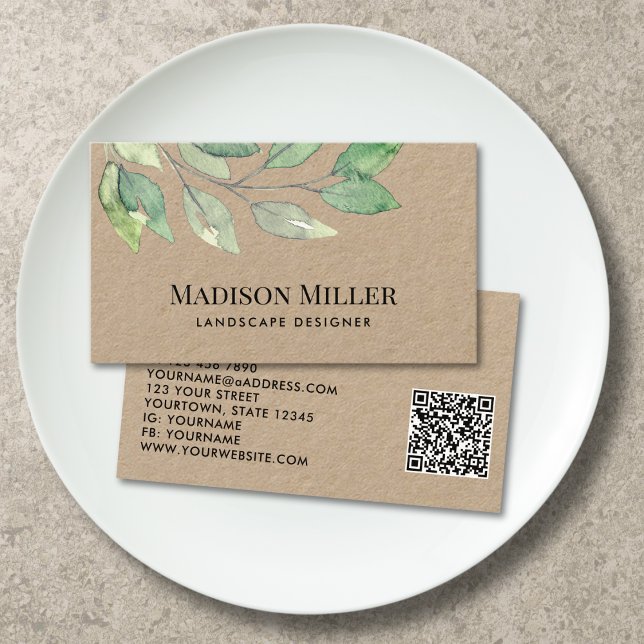 QR Code Landscape Designer Greenery  Business Card (Creator Uploaded)