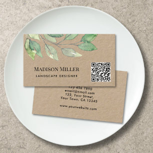 QR Code Landscape Designer Greenery  Business Card