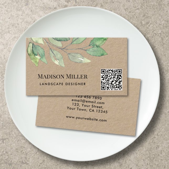 QR Code Landscape Designer Greenery  Business Card (Creator Uploaded)