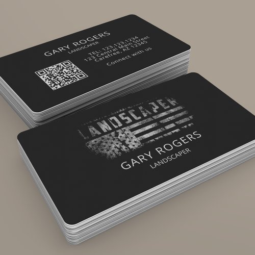 QR Code Landscaper American Flag Business Card