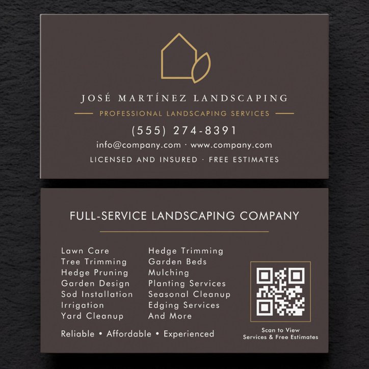 QR Code Landscaping Lawn Service All Season Business Card
