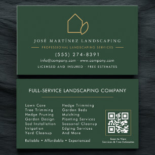 QR Code Landscaping Lawn Service Green Modern  Business Card