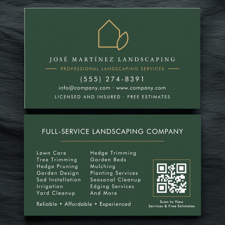 QR Code Landscaping Lawn Service Green Modern Business Card