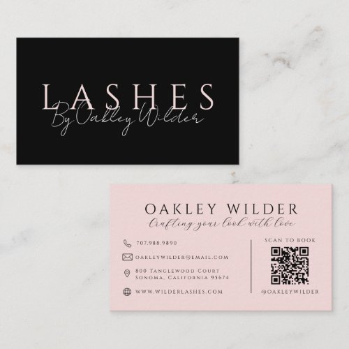 QR Code Lash Artist Blush Pink Black Business Card