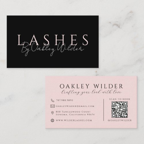 QR Code Lash Technician Blush Pink Black Business Card