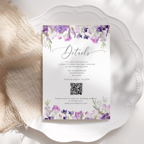 QR code lavender elegant wedding details Enclosure Card