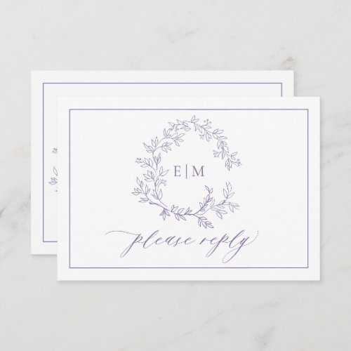 QR Code Lavender Leafy Crest Monogram Wedding RSVP Card