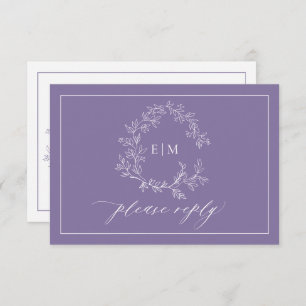 QR Code Lavender Leafy Crest Monogram Wedding RSVP Card