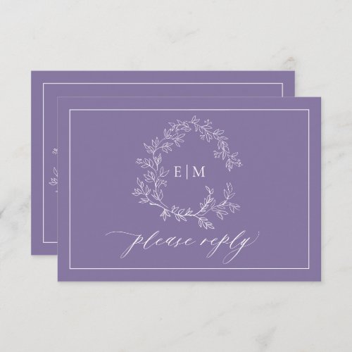 QR Code Lavender Leafy Crest Monogram Wedding RSVP Card