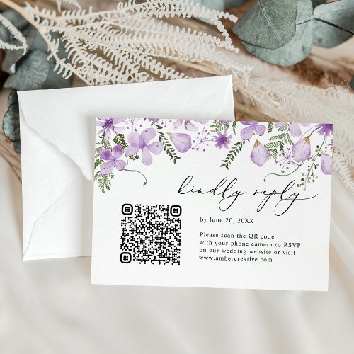 QR code Lavender Watercolor Floral Wedding RSVP 