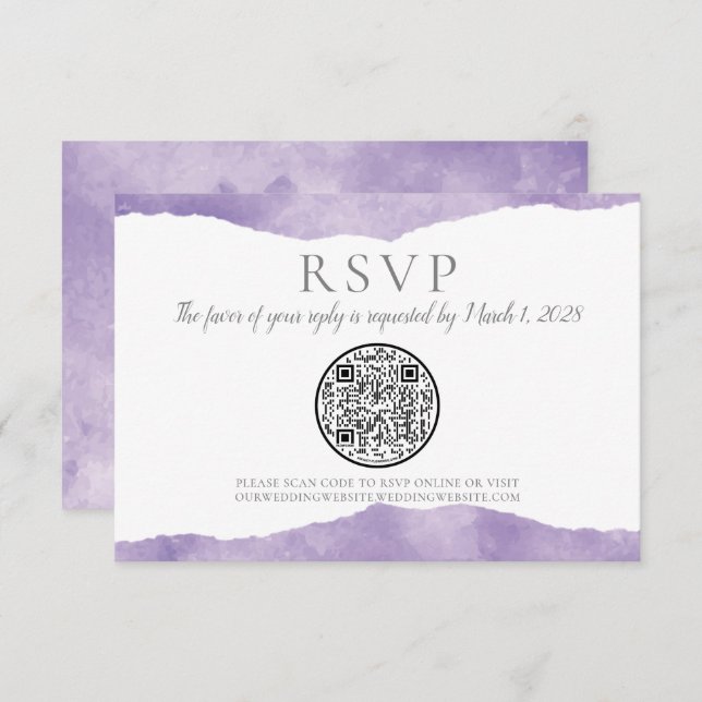 QR Code Lavender Watercolor Wedding RSVP (Front/Back)