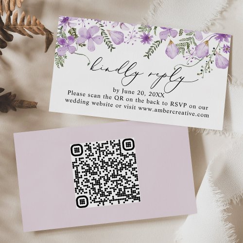 QR code Lavender Wedding RSVP Enclosure Card