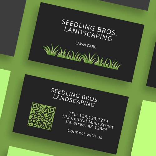 QR Code Lawn Care Landscaping Grass Business Card