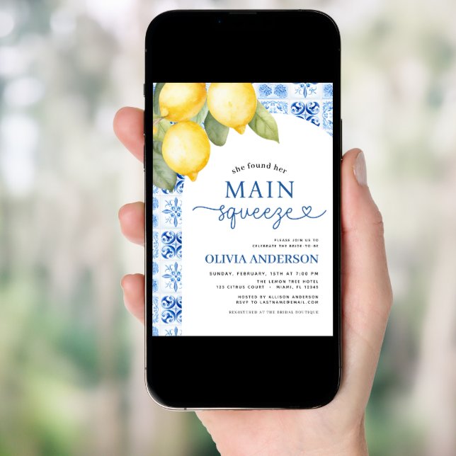 QR Code Lemon Main Squeeze Bridal Shower Invitatio Invitation (Front Digital)