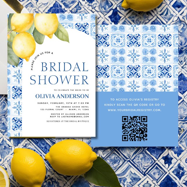 QR Code Lemon Main Squeeze Bridal Shower Invitatio Invitation (Creator Uploaded)